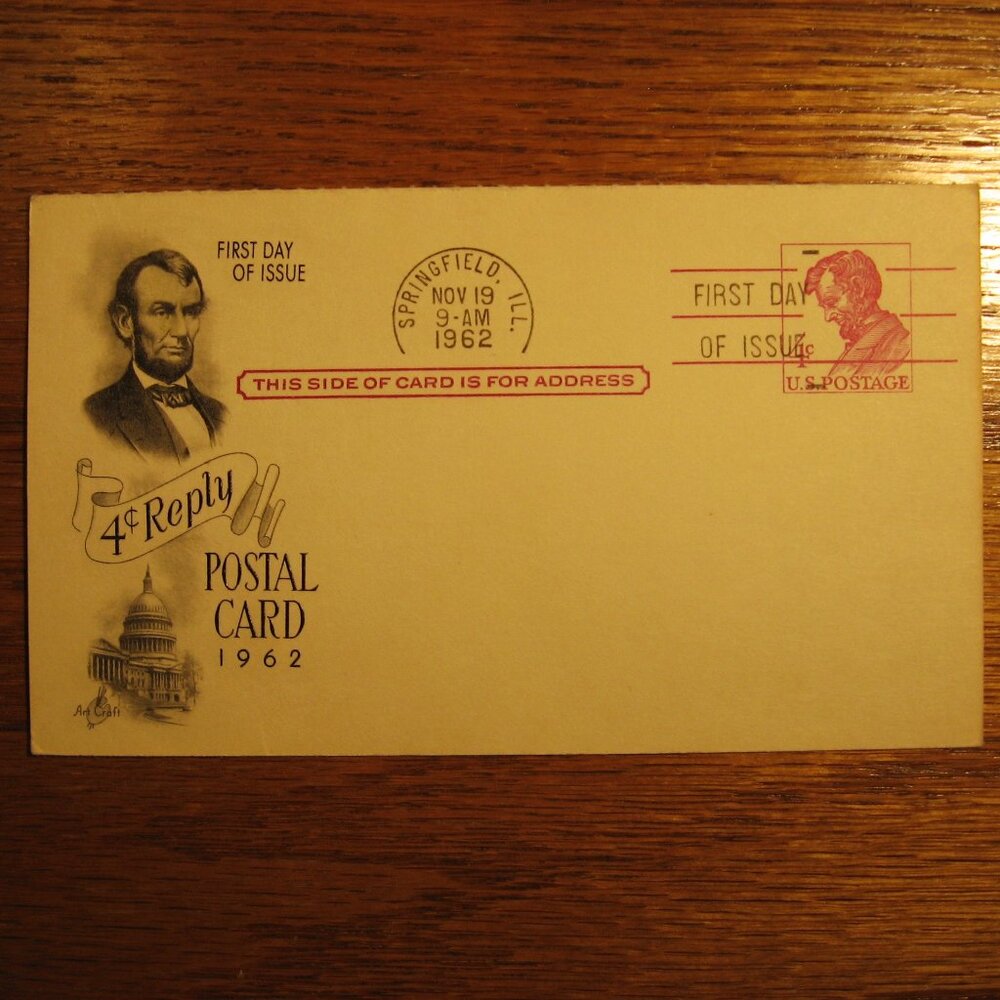 1962 4 Cent Lincoln First Day of Issue Post Card Unused